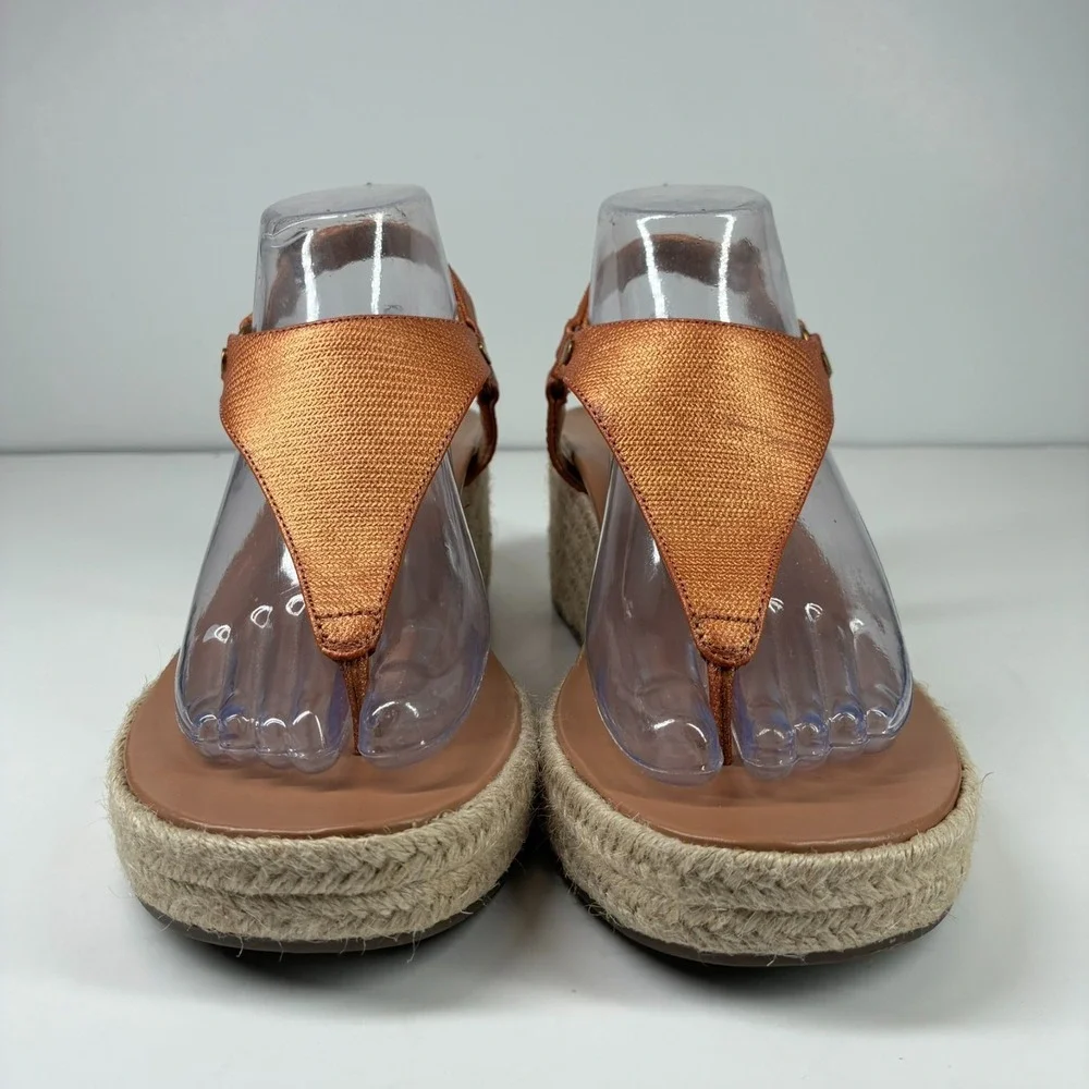 Vionic Kirra Women's US 8 Copper Leather Orthotic Casual Wedge Espadrille Sandal
